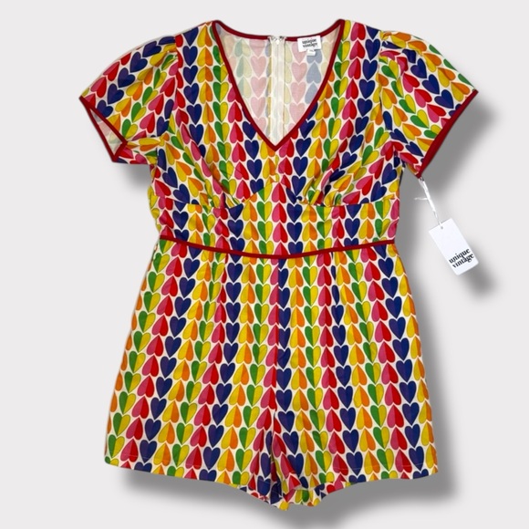 Unique Vintage Pants - NWT Unique Vintage Rainbow Hearts Romper, Women's size 1X (16)
